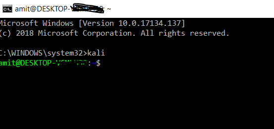 Type kali on kali linux
