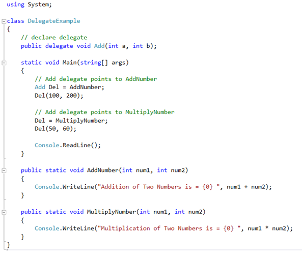declare c# delegates in hindi